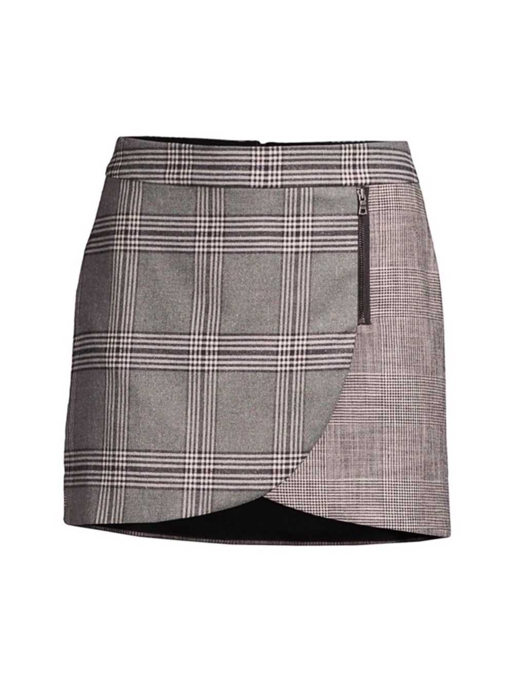 Alice + Olivia | Grey Plaid Academia Preppy Asymmetric Zip Mini Skirt | Sz 8
